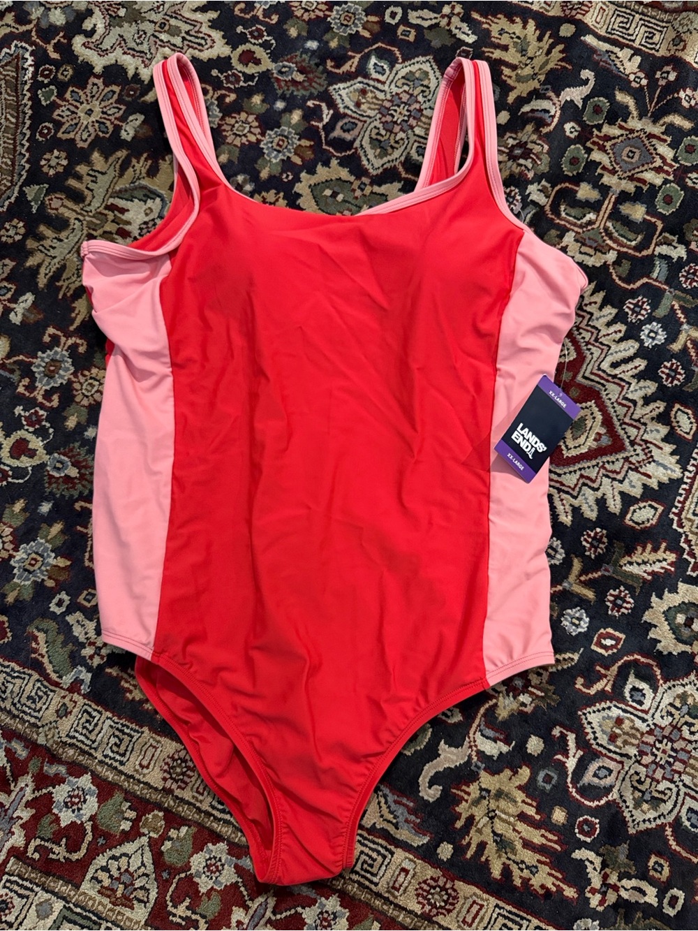 Lands' End Red and Light Pink One-Piece Swimsuit